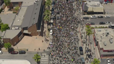 Los Angeles, CA, USA - June 14th, 2020: Aerial shot of massive crowds at Black Lives Matter protests in Hollywood