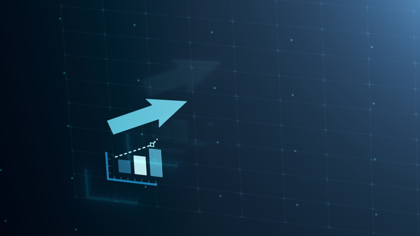 Beautiful 3D animation of rising bar graph, following the arrow, trading on the stock exchange Royalty-Free Stock Footage #1054751192