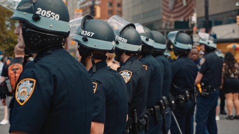 The Police holding the ground during riots, protests in Manhattan, New York, US 06.06.2020