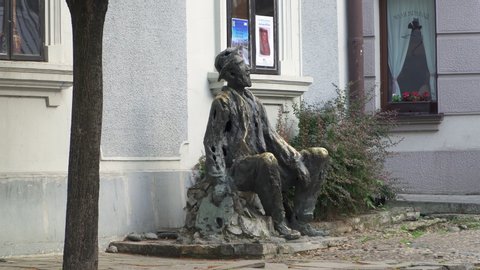 BELGRADE, SERBIA - CIRCA 2020: Monument to Djura Jaksic, a famouse Serbian poet, painter, writer and bohemian. It is situated in Skadarlija street, a bohemian quarter in central Belgrade