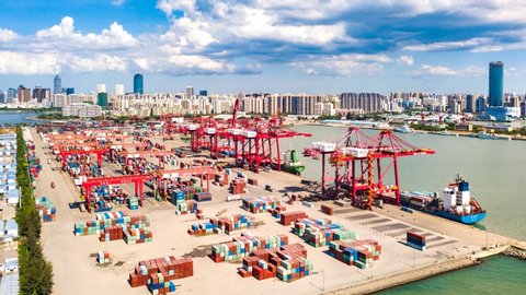 Haikou Port Container Terminal Timelapse, The Main Transportation Hub for Hainan Pilot Free Trade Zone and Free Trade Port of China, Asia.