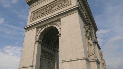 wonderful video around the Arc de Triomphe at the Champs Élysée in Paris in slow motion on a sunny day.