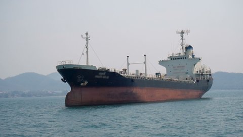Large Oil Tanker Ship Seen From Moving Boat