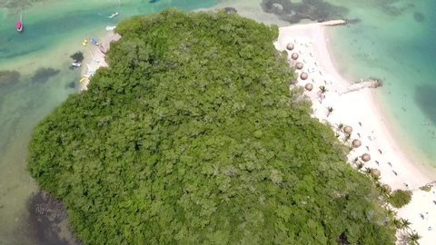 Zenith view flying over the sea, White Beach at Baru Island, Colombia