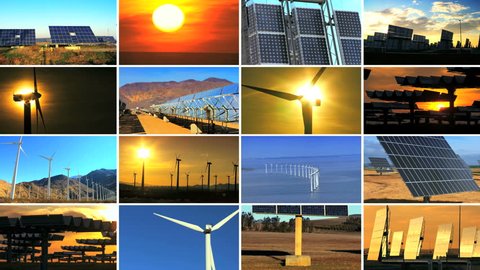 Montage Multiple Images Wind Turbines Solar Stock Footage Video (100% ...