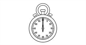 Animated of simple outline stopwatch for sports. Start up to 10 second, stop and reset. Vector animation on white background