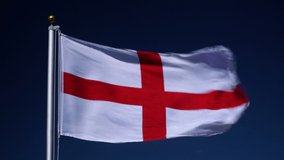 England Flag flying in the wind outdoors with Blue sky behind - English St. George flag on flagpole. Stock 4K Video Clip Footage