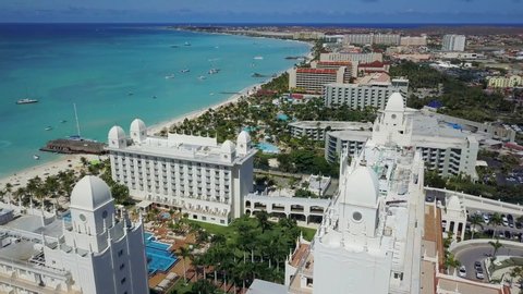 Amazing Palm Beach and hotel resorts on Aruba, Caribbean