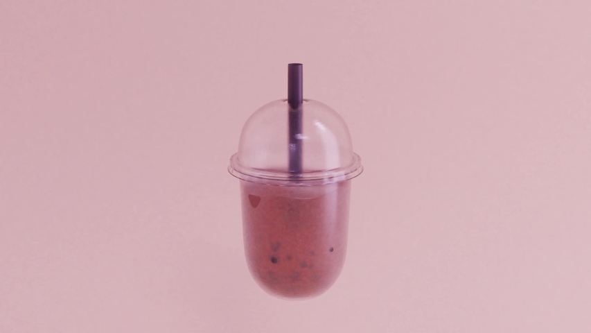 Floating milk bubble tea. 3d motion. animation background. looping.