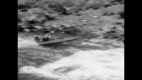 1959 - Grant Garcia wins an outboard race along the Rogue River in Oregon.