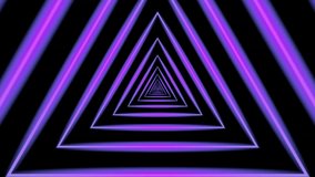Triangular Animated Tunnel. Neon Structure in Perspective. Abstract Blue and Pink Pattern with Stripes. Loop Seamless Stock Footage. 3D Graphic