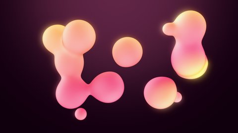 Abstract 3d animation of flowing pastel spheres on dark background. Trendy motion design loop backdrop