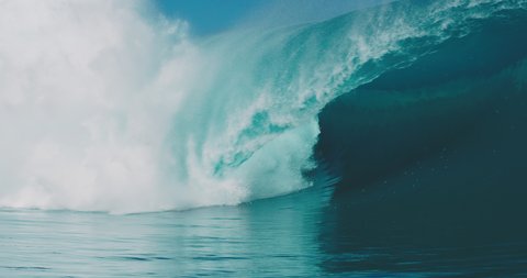 Beautiful Ocean Wave, Powerful wave breaking in slow motion in the south pacific, Teahupo'o, Tahiti