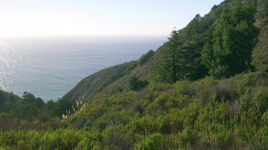 Majestic Big Sur coastline Green forest rocks at California