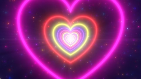 Neon Lights Love Heart Tunnel and Romantic Abstract Glow Particles - 4K Seamless Loop Motion Background Animation
