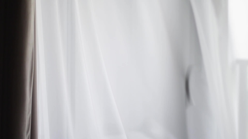 White curtains made of soft luxury fabric as window decoration material, home decor and interior design concept Royalty-Free Stock Footage #1054848071
