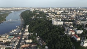 Aerial view of Kyiv, Ukraine. Slow motion