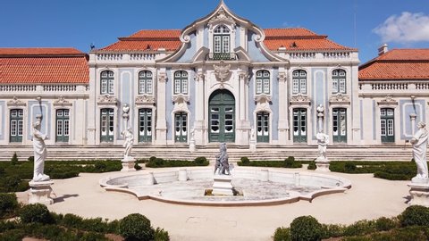 Facade of Queluz National Palace or Palacio Real de Queluz in Sintra, Lisbon district, Portugal.  Queluz Portugal June 2020
