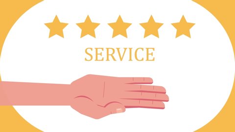 Human hand animation showing five stars for satisfaction service. Shot in 4k resolution