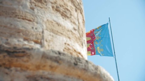 Slow motion shot of the city flag from Valencia in Spain in slow motion