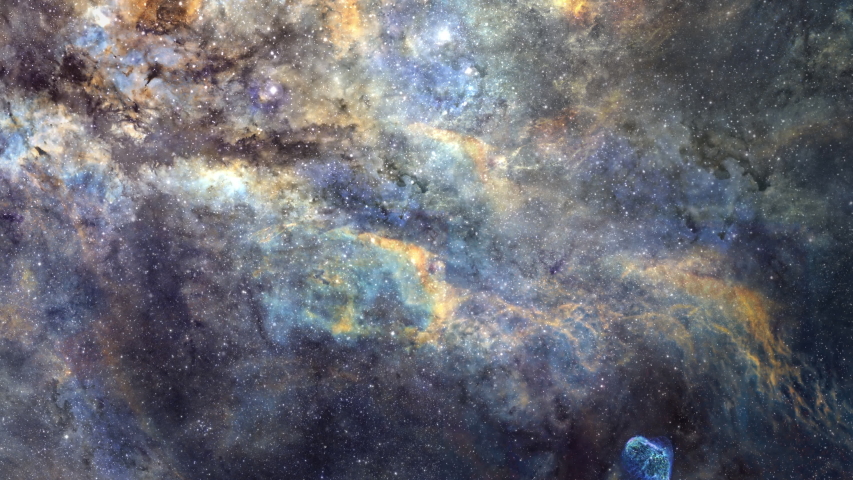 Space travel scene of the cygnus constellation (the swan constellation) central part of the milky way galaxy  with stars and space dust in the universe.