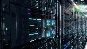 Data center with powerful endless servers.  Working Data Center With Rows of Rack Servers. Network and data servers.Server room with twinkling lights. 4K high quality seamless loop animation. - Powered by Shutterstock - Get 15% off with code: PIKWIZARD15