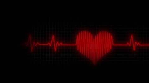 Heart Rhythm Background 4K Heartbeat monitor EKG line monitor shows heartthrob, Seamlessly loop electrocardiogram medical screen with a graph of heart rhythm on black background