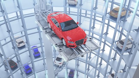 Smart automated car parking system. High quality 4K animation.