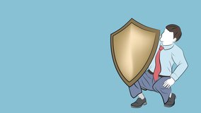  a person with a shield is protected from the coronovirus virus. video illustration.