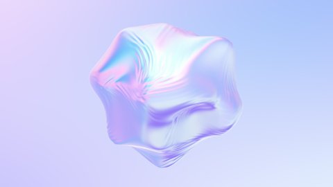 3D animation of Abstract smooth liquid shape. Holographic cloth ball with ripples waving on wind. 4k seamless loop 3D animation. 庫存影片