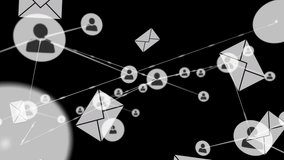 Animation of network of connections with people icons digital data processing, envelope email message icons falling on black background. Digital network of global connections networking, business  - Powered by Shutterstock - Get 15% off with code: PIKWIZARD15