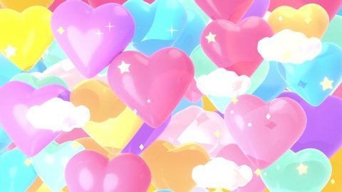 Looped 3d cartoon heart candy pattern animation.