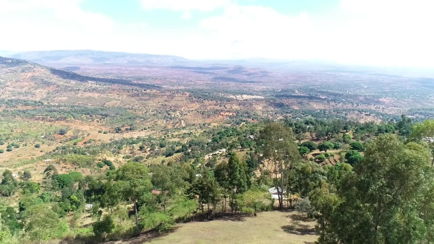 Aerial view of the terrain in the coutryside area of Mbooni, Kenya