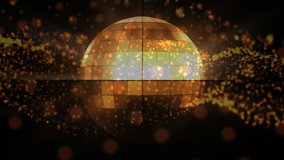Animation of New Year Eve celebrations with gold confetti falling and disco ball spinning with flickering moving dots on black background - Powered by Shutterstock - Get 15% off with code: PIKWIZARD15