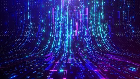 Abstract Technology Background. Binary data and streaming code. 3d rendering