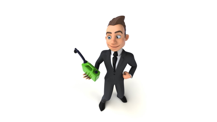 Fun 3D cartoon business man with green oil