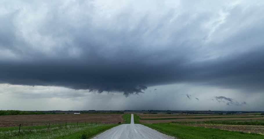 Severe thunderstorm time lapse right down the middle of a road in Iowa