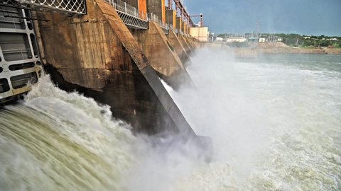 Closeup Massive Discharge Water Dam Hydroelectric Stock Footage Video ...