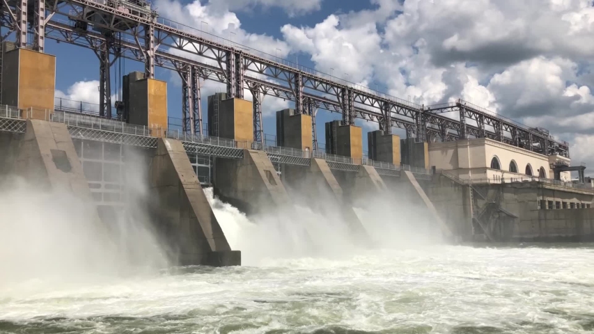 Hydro Power Plant Dam, Dubasari, Moldova, Dniester river Royalty-Free Stock Footage #1054989368
