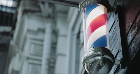 Barbershop sign. Close-up video. High quality 4k footage