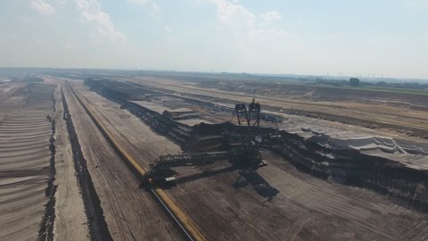 A large bucket wheel excavator in a lignite (brown-coal) mine , Germany (aerial photography)