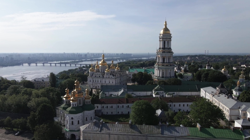 Kyiv Pechersk Lavra. Slow motion. Aerial view