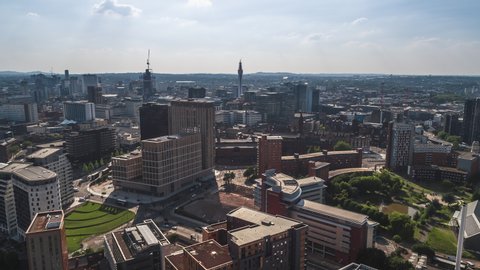 Aerial View Shot of Birmingham UK, United Kingdom, sunny day