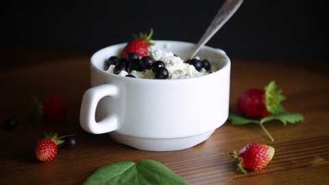 fresh homemade cottage cheese with summer berries
