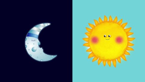 Sun and moon cartoon animations. A fragment of solar system. Cartoon educational animation. Good for education, lessons, explainer, etc... Luma matte included.