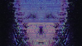 Digital glitch art. Artificial intelligence. Purple blue real pixel noise abstract head with data stream. - Powered by Shutterstock - Get 15% off with code: PIKWIZARD15