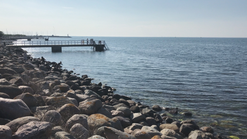 Rocks and stones in the sea in Malmo Sweden
