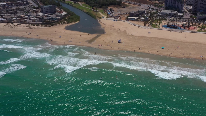 Israel Ashdod Beach With Lachish River, Mediterranean Sea-Aerial