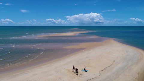 Bahia beaches. Exotic beach background. Aerial landscape of paradise beach. Northeast brazilian beaches. Vacations travel. Tropical beach. Corumbau, Bahia, Brazil. Empty beaches. Beach lifestyle. 