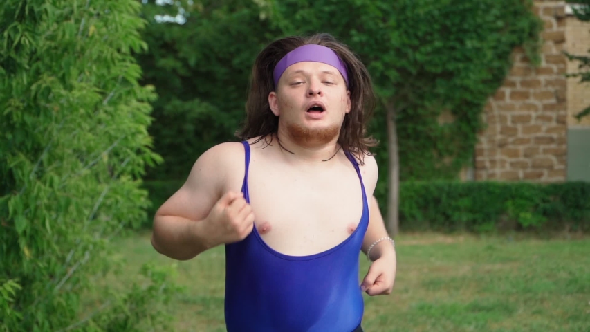 Playful Fat Man Long Hair Tight Stock 